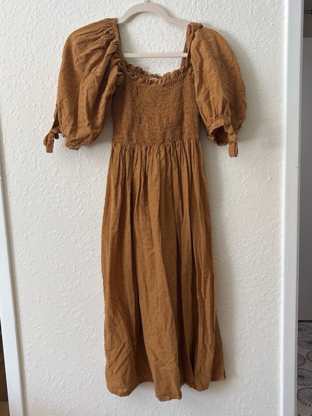 Opia Rust Smocked Midi Dress with Puff Sleeves - Picture 4 of 5